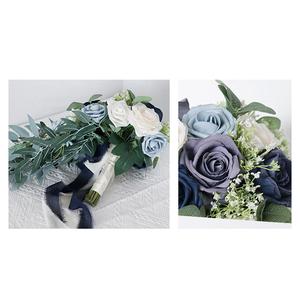 Eleganti mazzi di nozze blu fatti a mano a cascata forma di decorazione per la sposa per il giorno di San Valentino ringraziamento occasioni damigella d'onore - Product Image 4