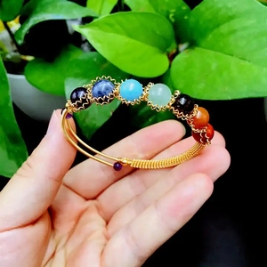 CSJA all'ingrosso placcato oro Wrap Natural 7 Chakra Gemstone quarzo Crystal Cuff bracciale guarigione gioielli in pietra naturale G671 - Product Image 3