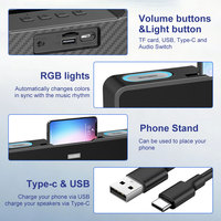 Speaker BT Nirkabel Portabel 10W untuk Luar Ruangan dengan Lampu RGB, Dukungan Kartu Memori, Speaker BT Multifungsi yang Dapat Diisi Ulang