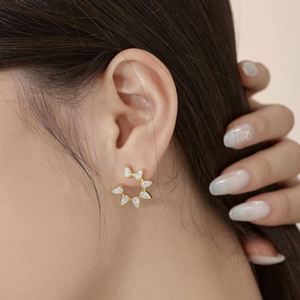 Dylam Dainty Jewelry 925 <b>Sterling</b> <b>Silver</b> Rhodium 18K Gold Plated 5A Cubic Zirconia Flower Shape <b>Stud</b> Earrings for Women Dress up - Product Image 3