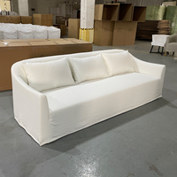 Weißes Leinen-Polstersofa Modernes 3-Sitzer-Sofa mit Massivholzrahmen Anpassbar für Villa Wohnzimmer Werkstatt Schulmöbel