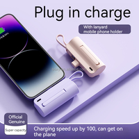 Mini Power Bank de 5000mAh, Portátil, con Cable Integrado, Cargador, Batería Externa, Enchufe Integrado, Carga Rápida, Deslumbrante