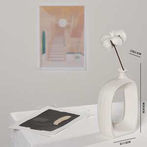 Florero <span class=keywords><strong>blanco</strong></span> de cerámica moderno para decoración del hogar, jarrón de flores secas hidropónicas, adornos de estilo europeo, arreglo de flores para sala de estar - Product Image 6