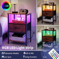 Table d'appoint réglable avec éclairage LED RVB, en métal et bois, pour salon, chambre à coucher, table de chevet avec station de charge