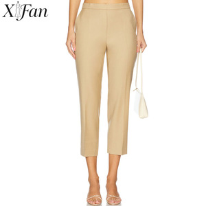 Pantalones Capri de Mezcla de Algodón Elegantes Hechos a Medida para Mujer, Pantalones de Corte Capri con Cintura Elástica - Product Image 1