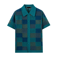 Outdoor Casual Tartan-Design Durchbrochenes Gestricktes Herren-T-Shirt Europäisch-Amerikanischer Handgehäkelter Atmungsaktiver Strick-Herren-Cardigan