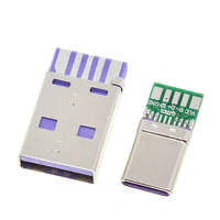 Konektor USB Type-C PD Fast Charge 65W 5A Male untuk Pengelasan dengan PCB 5Pin + Konektor USB Type-A Male 5Pin DIY OTG Data Charge DIY KIT