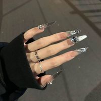 Ongles à presser personnalisés 3D œil de chat longs français en acrylique avec strass complets 10 pièces réutilisables en gros