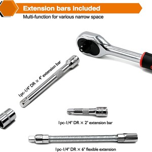 Jeu de clés à cliquet de 46 pièces 1/4 pouce en acier au chrome-vanadium, kit d'outils de réparation automobile avec étui, pour mécaniciens - Product Image 3