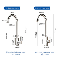 Robinet de cuisine et de salle de bain moderne classique en acier inoxydable 304, finition brossée, mitigeur chaud/froid à poignée unique en céramique, design col de cygne