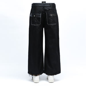 <span class=keywords><strong>Jeans</strong></span> Cerati Neri Casual alla Moda Personalizzati, Vestibilità Ampia, Alta Qualità, Gamba Larga, Orlo Grezzo per Uomo - Product Image 3