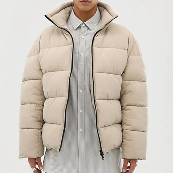 Fashion Custom Down Puffer Jacket Coat Winter Wind Breaker Beige men's Puffer Jacket