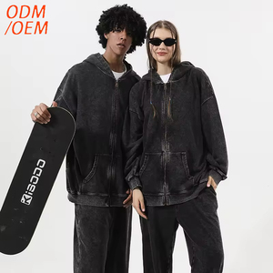 Sudadera con Capucha y Cremallera, 80% Algodón, 350G, Estilo Desgastado, Talla Grande, Diseño Holgado con Hombros Caídos - Product Image 1