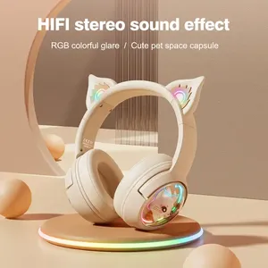 <span class=keywords><strong>ONIKUMA</strong></span> Diseño de oreja de gato para niñas Auriculares para juegos Auriculares para jugadores Estéreo con micrófono Luz LED - Product Image 2