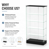 Vitrine de luxe sans cadre en verre trempé pleine vue avec éclairage LED, porte verrouillable et étagères réglables pour bijoux et centres commerciaux