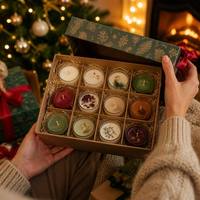Coffret Cadeau Calendrier de l'Avent de Noël avec 12 Mini Bougies Parfumées en Cire de Soja Sans Fumée – Idéal pour Anniversaires et Fêtes – Vente en Gros