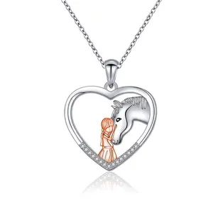 Horse Pendant Necklace Jewelry 925 Sterling Silver Girls Embrace Horse Gift For Women Girls