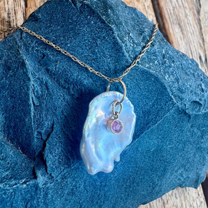 Collana con Ciondolo di Perla Barocca d'Acqua Dolce Autentica Fatta a Mano, Catena Sottile in Acciaio Inossidabile, Collana di Perle Keshi - Product Image 4