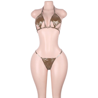 Ensemble de tenues de fête pour adultes, style club, en cuir verni brillant, avec string à lacets et diamants, deux pièces, pour festival et soirée