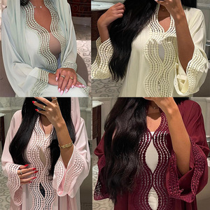 Elegante Cardigan Kimono con Perline, Abaya Ispirata al Medio Oriente, Copricostume da Sera per Uso Quotidiano, Giacca Kimono Lunga Ricamata - Product Image 2