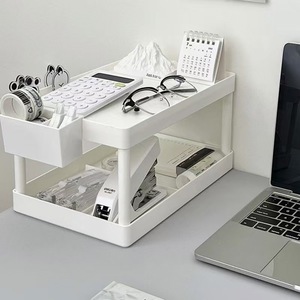 Dual Layer Desktop <b>Storage</b> Rack 2 Tier Rectangle Standing Type Multi Purpose Organizer For Office And Student Use - Product Image 2