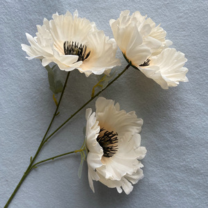 Cắm hoa trắng đỏ 3 đầu 70cm Vải Hoa Anh Túc nhân tạo - Product Image 5