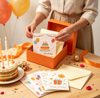 Ensemble de cartes de vœux d'anniversaire Fenghetong avec enveloppes crème dans une boîte souvenir orange
