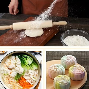 <span class=keywords><strong>Mattarello</strong></span> in Legno Massello Durevole per Impastare e Preparare Sfoglie di Ravioli, 17.6 Pollici con Rotelle - Product Image 4