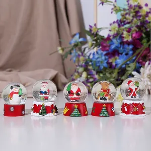 Red Base for Home Accents Christmas Snow Ball Resin Craft Figure Snow Globe Christmas Inner View Snowflake Water Globe