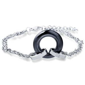 Pulsera de doble anillo de cerámica unisex, cadena geométrica en blanco y negro, joyería de regalo - Product Image 1