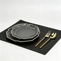 Assiettes en plastique rigide transparentes avec bordure dorée, texturées en relief, pour mariages, banquets, événements et fournitures de fête (vente en gros)