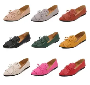 sh11340a Ladies Flat Shoes Women Street Fashion Tassel Flat Casual Pointed Toe Shoes Large Size 36-46