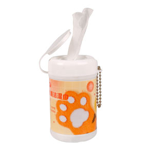Custom 30pcs Mini <span class=keywords><strong>Wet</strong></span> <span class=keywords><strong>Pet</strong></span> <span class=keywords><strong>Cleaning</strong></span> <span class=keywords><strong>Wipes</strong></span> Plastic <span class=keywords><strong>Canister</strong></span> com Keychain para a limpeza eficaz do tecido corporal - Product Image 2