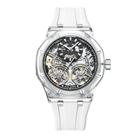 Reloj Mecánico Automático con Caja de Plástico Transparente de 42 mm, Esfera Hueca, Resistente al Agua 3ATM, Correa de Silicona, Reloj Deportivo para Hombre
