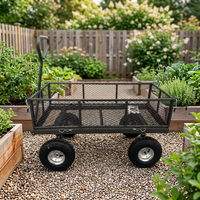 Chariot de jardin en acier grillagé Caldwell 350 kg avec côtés amovibles, revêtement poudré OEM, roues anti-crevaison 10/13 pouces en PU/4 plis, outils robustes
