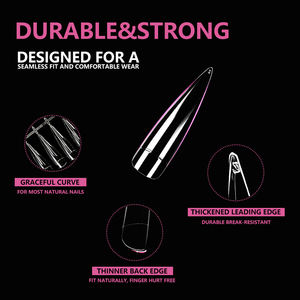 JIEYU PMMA/ABS Pointes d'ongles longues et pointues, couvrant entièrement l'ongle, transparentes, n'endommageant pas les ongles, pointes d'ongles carrées effilées pour les débutants en manucure - Product Image 5