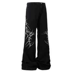 Jeans unisexe à jambe droite mi-longue, tissés, brodés, respirants, style vintage hip-hop streetwear, faible MOQ personnalisé, en denim de coton écologique - Product Image 1