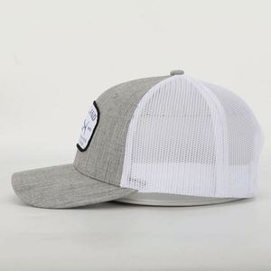 Custom High Quality 6 Panel Classic Polyester Cotton Low Moq Heather Grey Embroidery Patch Logo Mesh Trucker Cap <b>Hat</b> <b>for</b> Sale - Product Image 3
