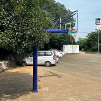 Support de basketball fixe encastré au sol, robuste, avec panneau en verre trempé et panier détachable, hauteur standard 3,05 m pour terrain intérieur