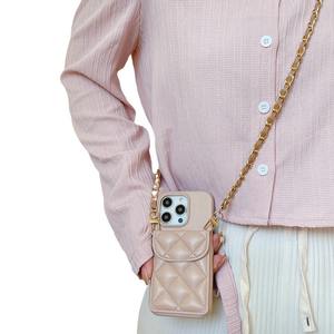 Étui de téléphone à bandoulière à la mode <span class=keywords><strong>avec</strong></span> porte-carte pour iPhone 17 16 15 14 13 12 11 Pro Max, couverture en cuir Pu de plusieurs couleurs - Product Image 4