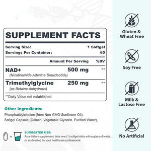 Cápsulas Blandas de NAD Liposomal OEM, 60 Unidades, 500 mg de NAD+ con TMG 250 mg, Suplemento Dietético para Apoyar la Salud Celular, Mejorar la Energía y la Reparación del ADN - Product Image 3