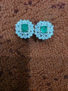 Prestigious Class Natural 1 Carat Sterling Silver Diamond Cut Zircon Halo <b>Emerald</b> <b>Stud</b> <b>Earrings</b> Engagement Wedding Gift Women's - Product Image 4