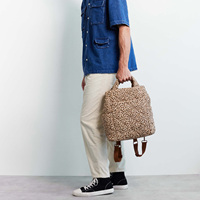 Logo personnalisé marron imprimé léopard en coton matelassé rembourré sac à dos pour femmes sac à dos pour maman sac fourre-tout avec chariot manche traversante