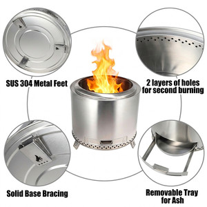 Brasero sans fumée avec cendrier extractible, foyer extérieur portable à bois en acier inoxydable, personnalisable, à combustion secondaire - Product Image 4
