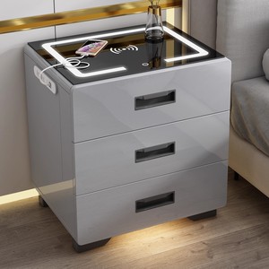 שולחן לילה לבן ליד המיטה עם מתקן טעינה סודי סודי נסתר תחנת טעינה - Product Image 2