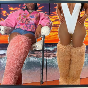 Botas de nieve para mujer, estilo mongol, por encima de la rodilla, con punta abierta, de franela, antideslizantes, cálidas, novedad de invierno - Product Image 1