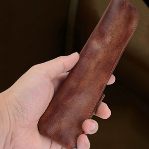 Estuche para lápices de cuero genuino hecho a mano, bolsa de papelería con apertura con cremallera de piel de vaca para uso escolar y de oficina, Color sólido - Product Image 3