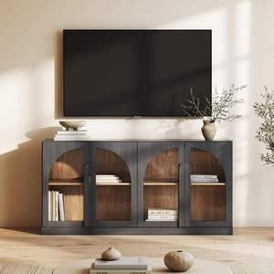 <span class=keywords><strong>Grande</strong></span> <span class=keywords><strong>console</strong></span> <span class=keywords><strong>en</strong></span> <span class=keywords><strong>bois</strong></span> cannelé moderne, buffet, armoire, meuble d'appoint <span class=keywords><strong>en</strong></span> arc caramel, rangement domestique, gain de place, durable - Product Image 5