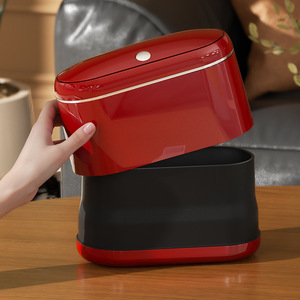 Desktop Trash Can Oval With Lid Large Capacity Narrow <b>Gap</b> Storage For Home Office Bedroom Indoor Use - Product Image 4