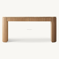 Console rectangulaire en marbre naturel chêne premium avec tiroirs, meuble d'entrée moderne à façade cannelée et double pieds, style artisanal